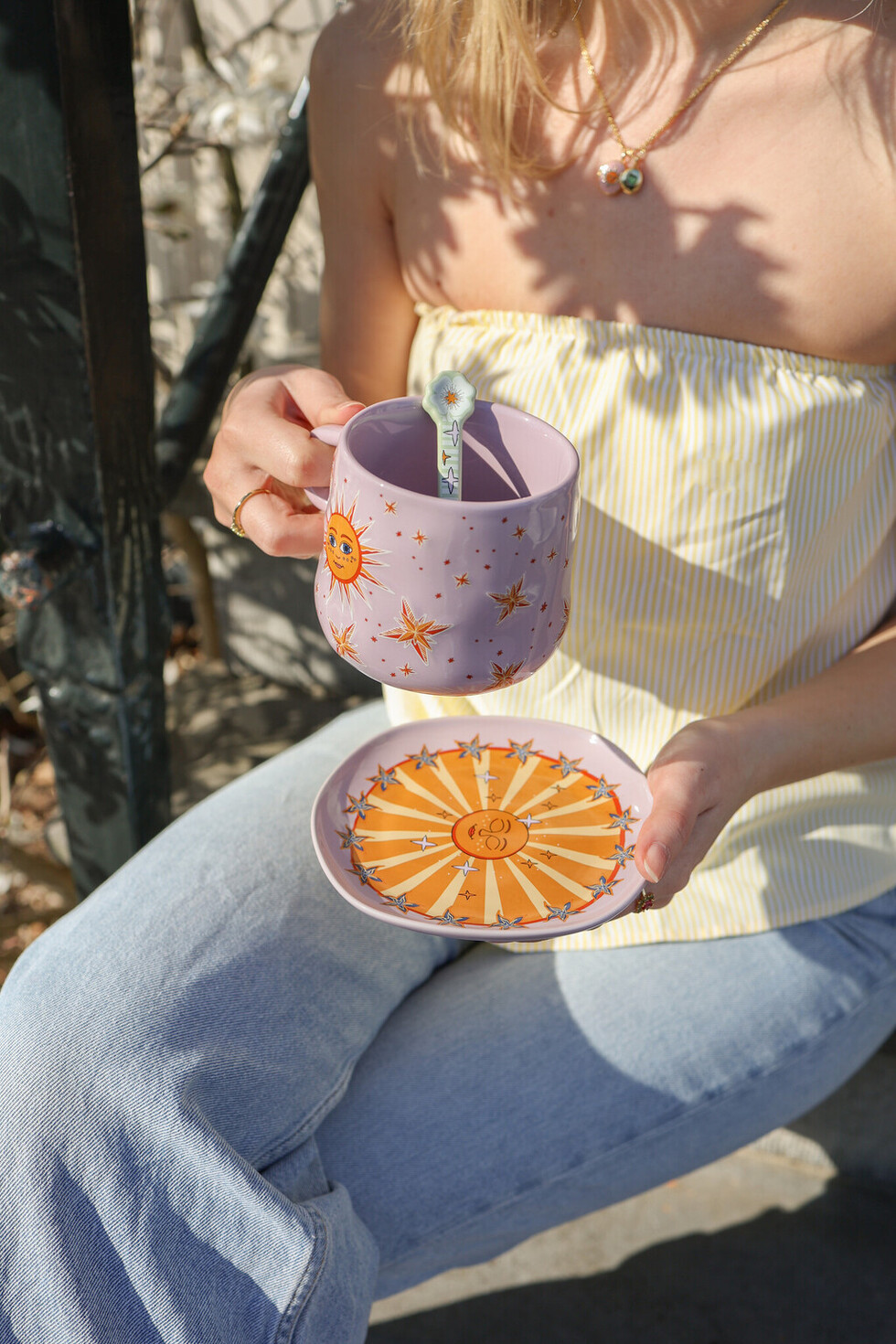 Serving Plate Lilac Sun with Stars-All the luck in the world