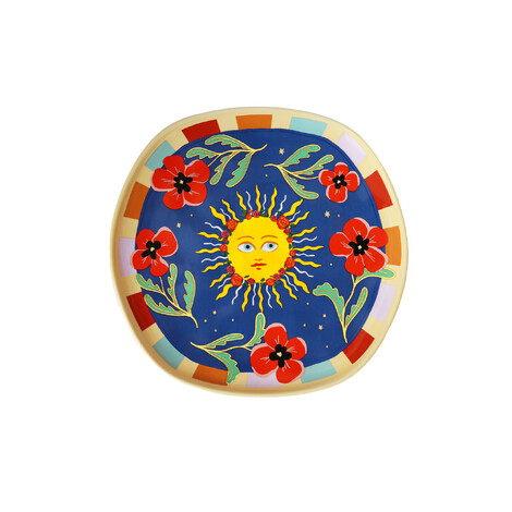 Plate Dark Blue with Sun and Flowers-All the luck in the world 