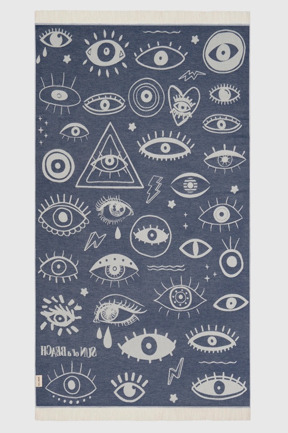 Electric Eyes Deep Blue Beach Towel
