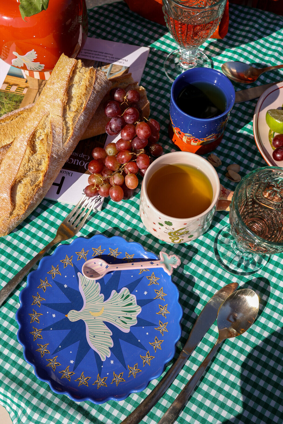Plate Blue with Moon and Bird