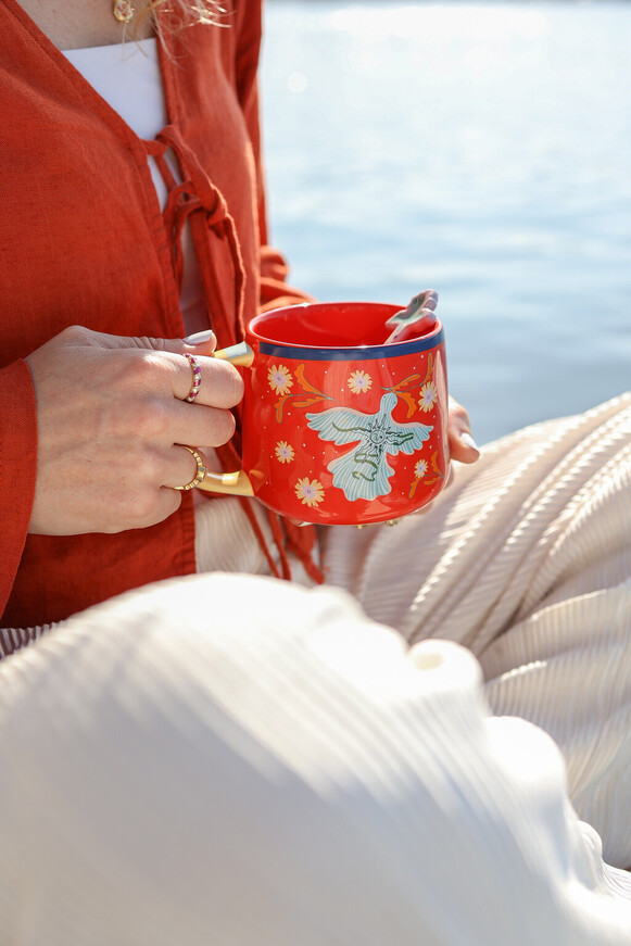Mug Red with Bird-All the luck in the world 