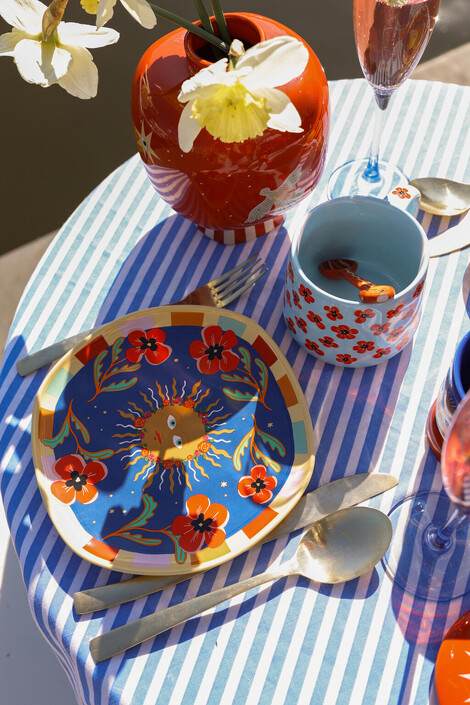 Plate Dark Blue with Sun and Flowers-All the luck in the world 