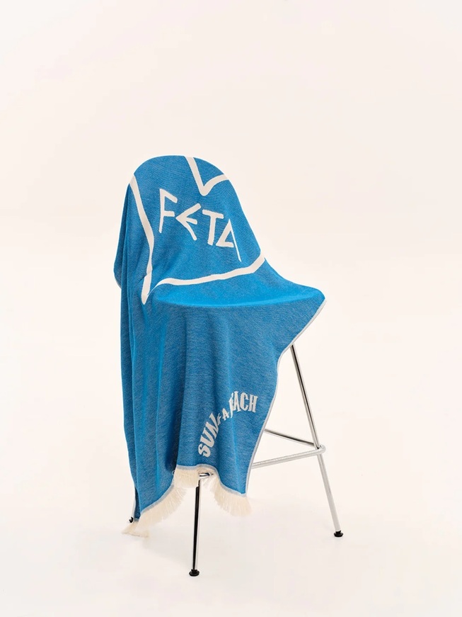 Feta Bright Blue Feather Beach Towel-Sun Of a Beach