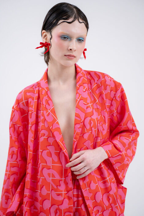 Red leopard kimono short