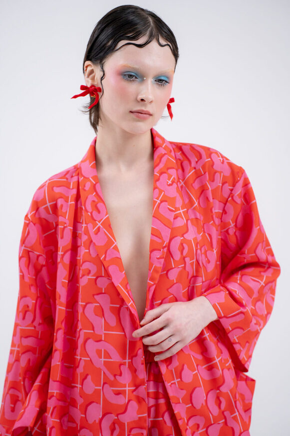 Red leopard kimono short