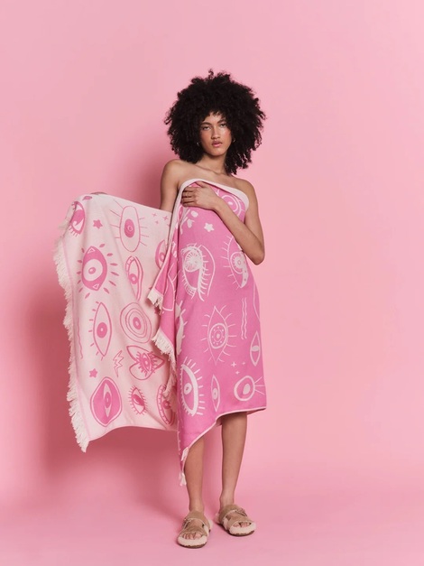 Electric Eyes Bubblegum Feather Towel-Sun Of a Beach