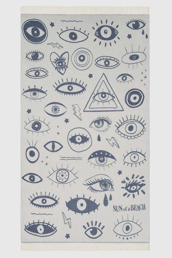 Electric Eyes Deep Blue Beach Towel