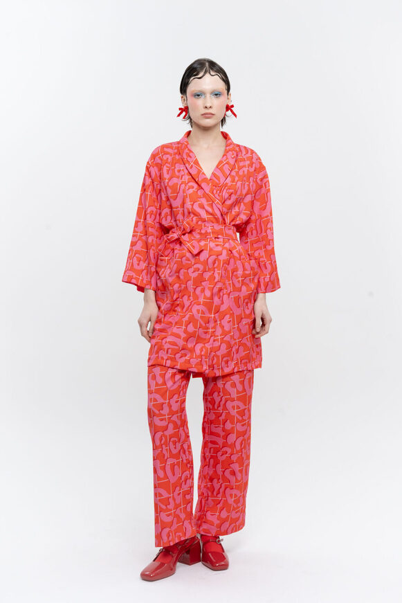 Red leopard kimono short