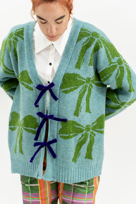 All green bows short cardigan